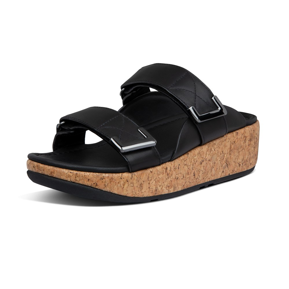 Fitflop Womens Slides Black - Remi Adjustable Leather - UR1052976